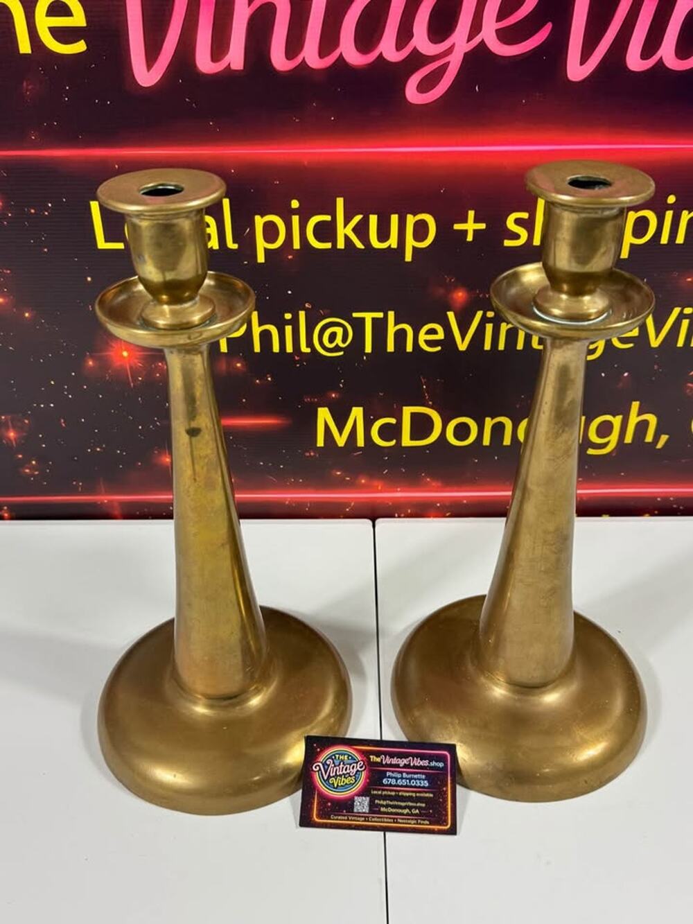 Vintage Solid Brass Candlestick Holders Pair 14" Tall Heavy Weighted Set